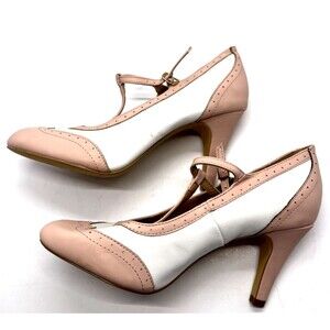 J Adams Mary Jane size 10 Kym High Heel Shoes Wing Tip Pink White 1950s Oxford